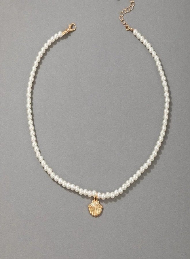 TACBSP Pearl Choker Necklace for Women Gold Starfish Necklace Sea Shell Necklace Summer Beach Necklace for Women Jewelry (Shell) - Image 5
